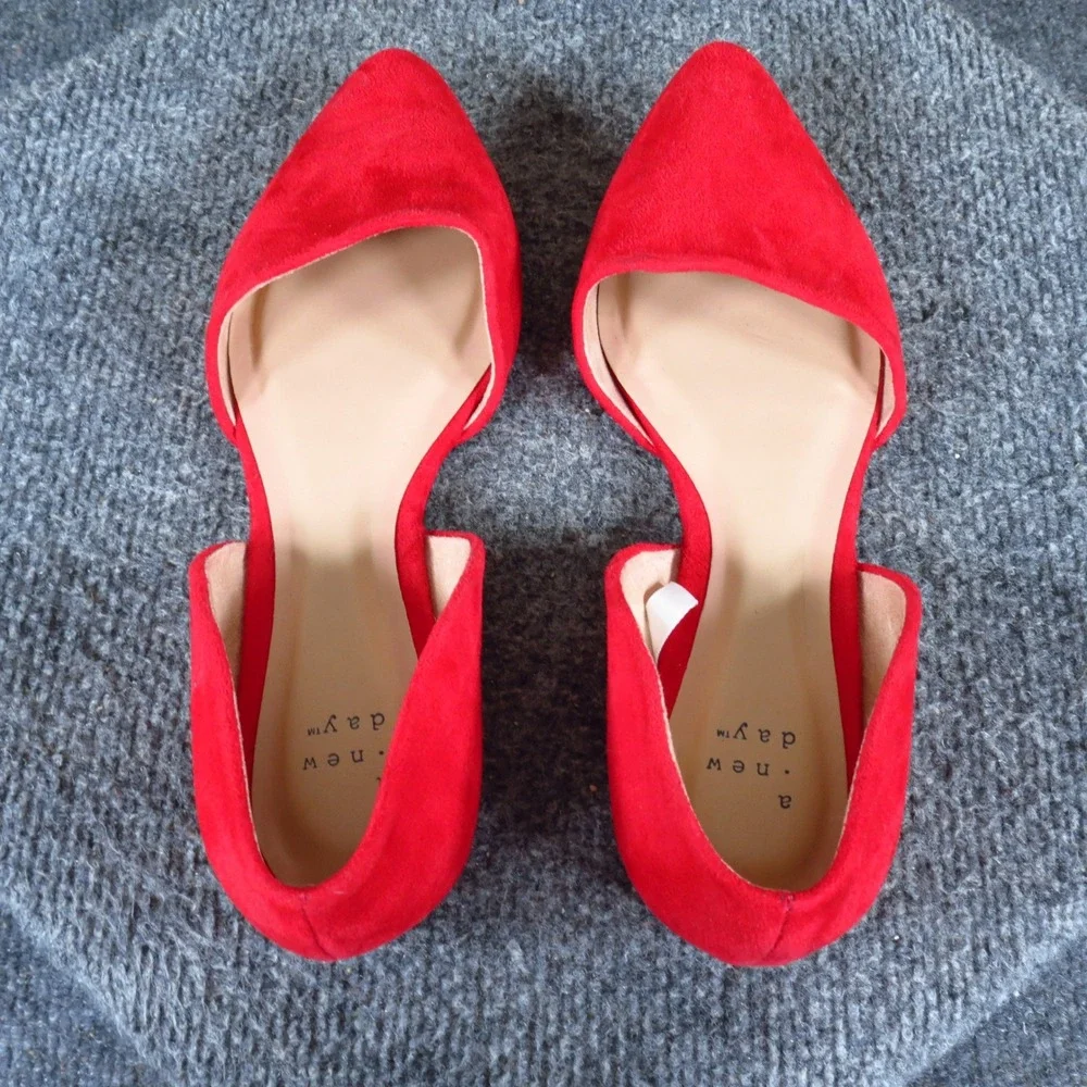 A New Day Women Pointed Toe d'Orsay Flat 7 Dress Office Red Faux Suede
